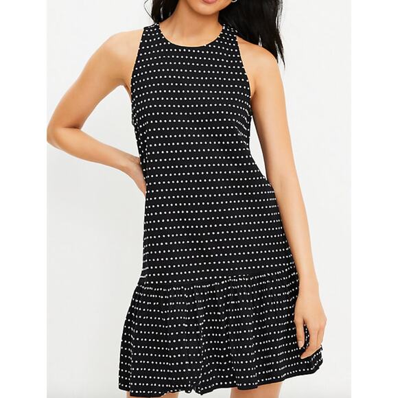 LOFT Petites Dotted Flounce Swing Dress NWT Women's Sz SP Black White Ruffles - Picture 8 of 8